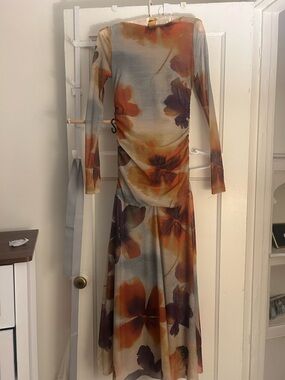 Free People Long-Sleeve Floral Maxi Dress in Orange and Grayfree